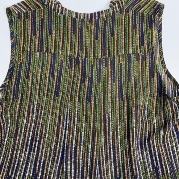 H&M Lightweight Flowy Striped Green Yellow Blue Button Front Tank Top - Picture 3 of 7